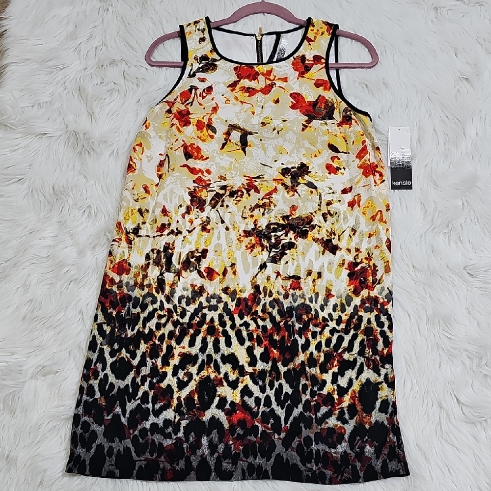 Kensie Floral & Leopard Print Dress Size Medium